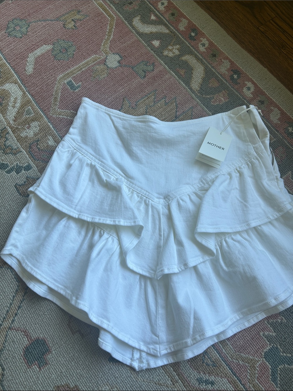 MOTHER White Tiered Ruffled Skater Skirt